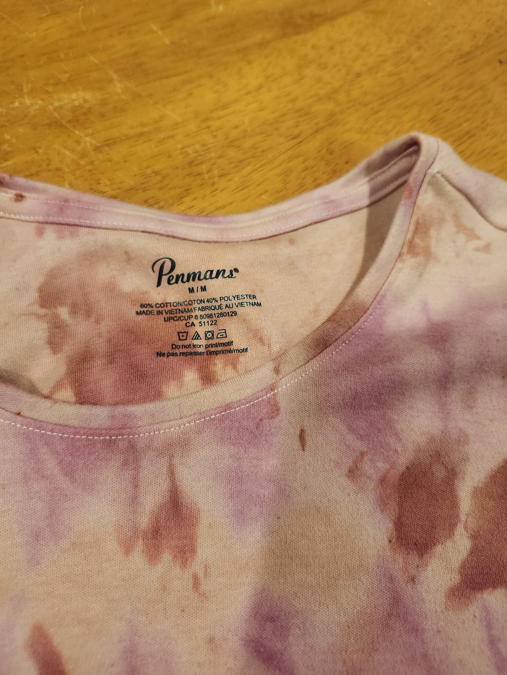 Penmans Pink & Red Crew Neck Tee – Short Sleeve – Hand dyed Tie Dye - Picture 2 of 3
